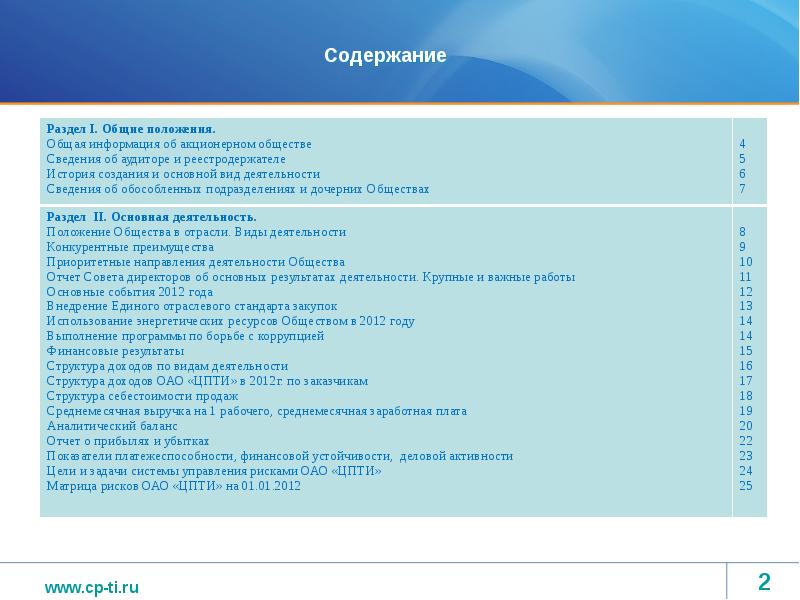 Содержание раздела из Общие сведения. Совет директоров отчет. Информация о деятельности.