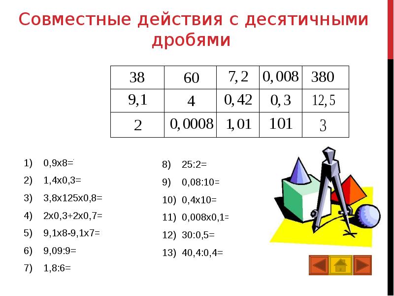 Карточки десятичные дроби