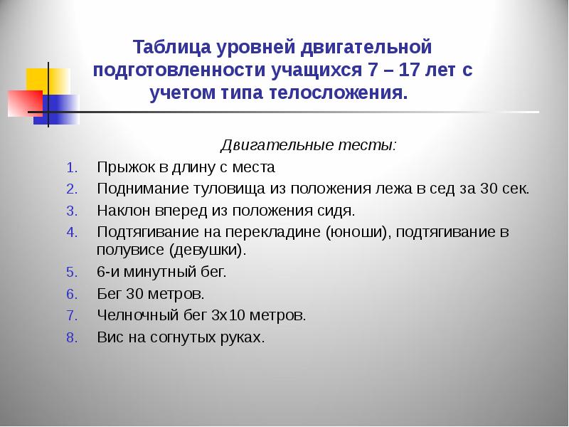 Двигательные тесты и результаты. Двигательные тесты. виды и классификация двигательных тестов. виды двигательного тестирования.