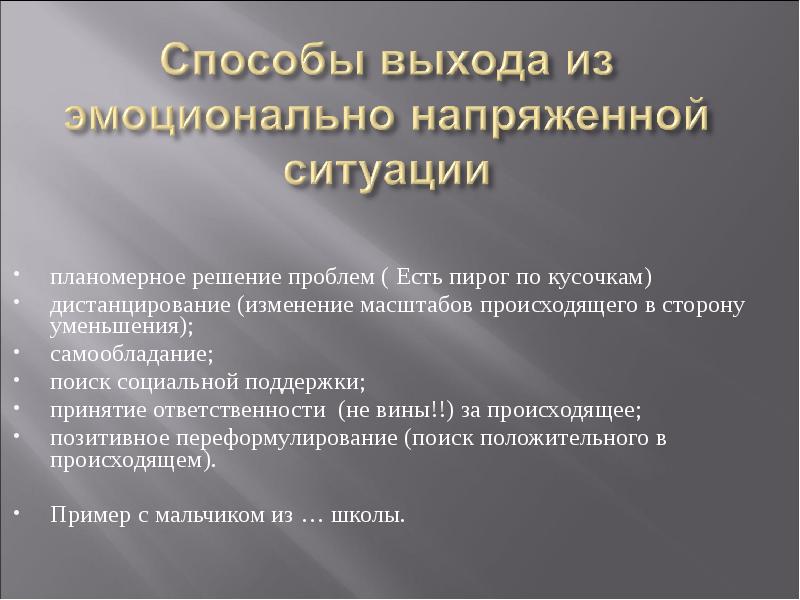 Метод ответственности. Техника пирог ответственности. Позитивное переформулирование. . Стратегии выхода из напряженных ситуаций.. Пример напряжённой ситуации.