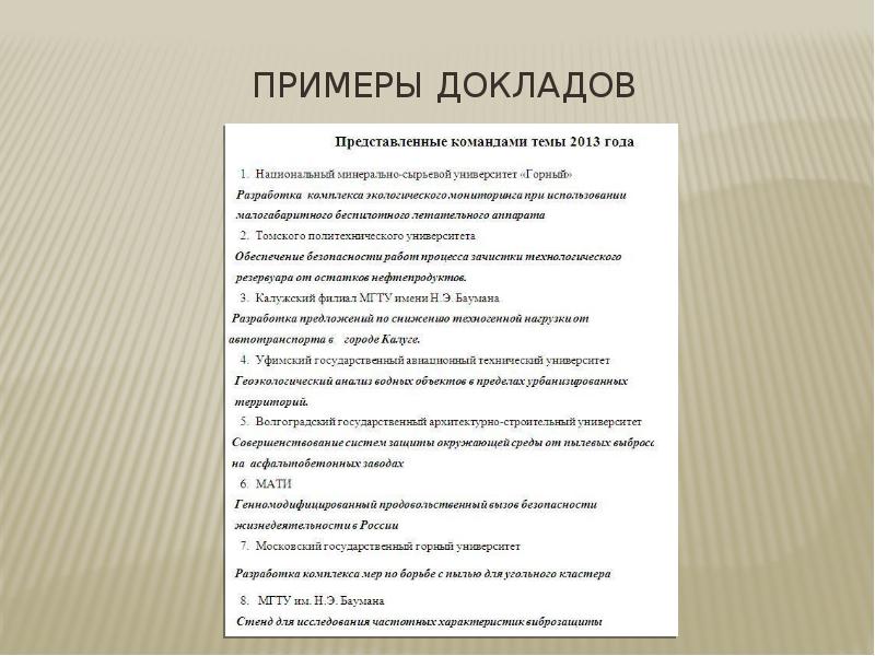 Примеры докладов к презентации