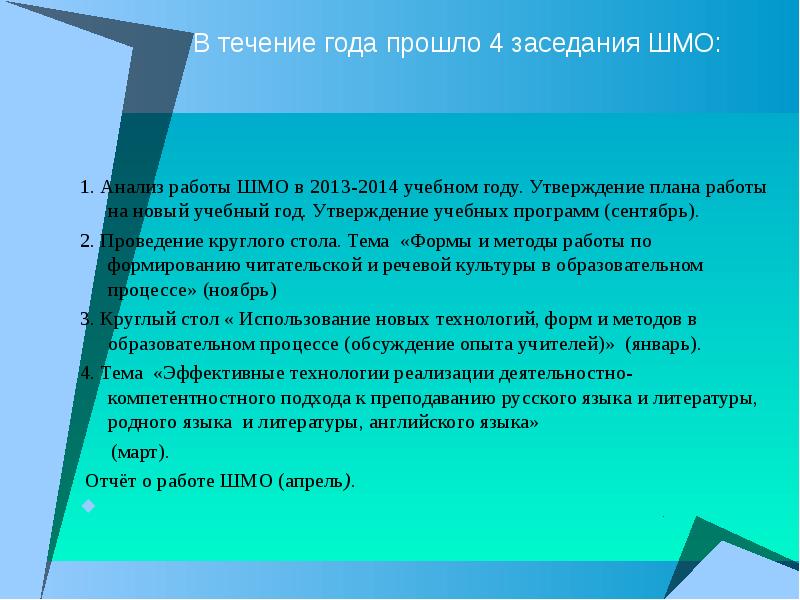 План проведения заседания методического объединения