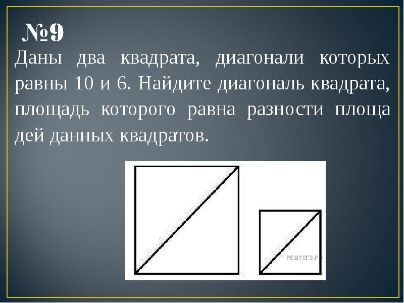 Площадь квадрата по диагонали