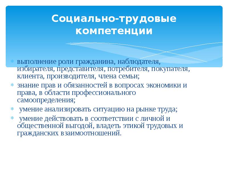 Социально трудовая компетенция