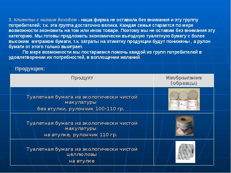 Бизнес план туалетной бумаги