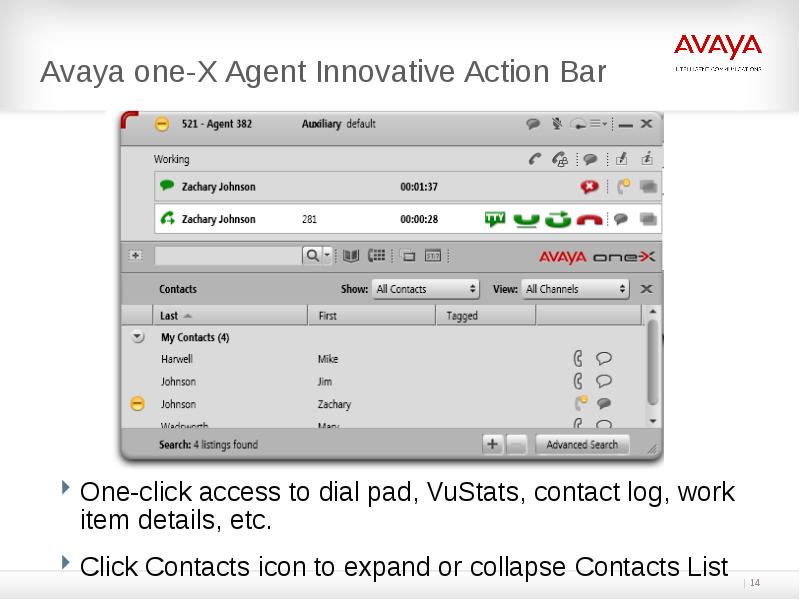 Avaya one-X Agent Innovative Action Bar Avaya one-X Agent Innovative Action Bar