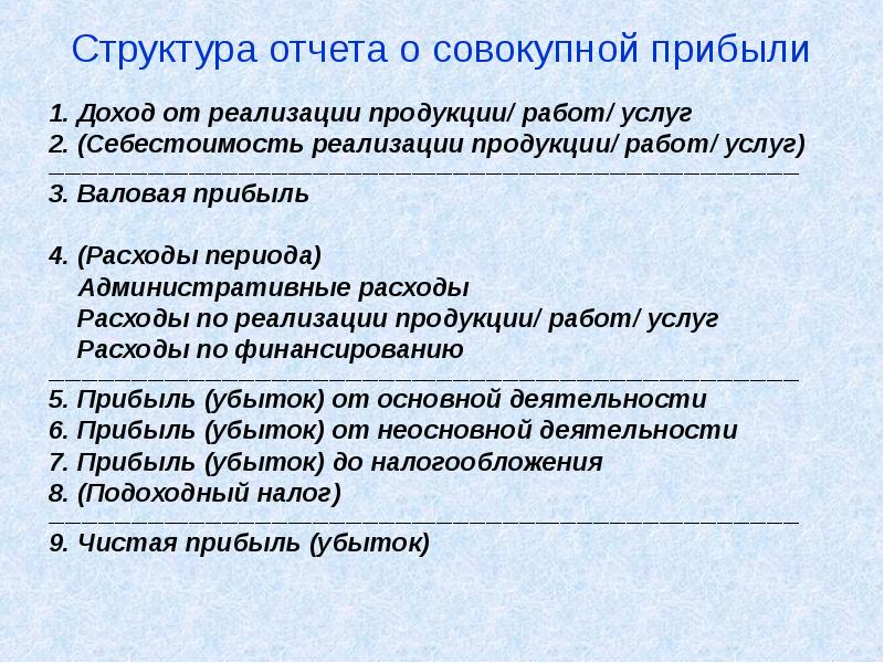 Отчет о совокупном доходе мсфо образец