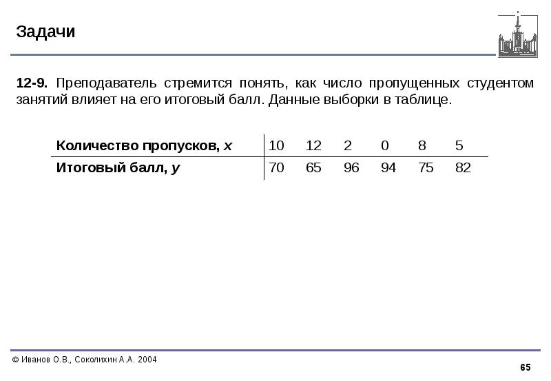 Задачи 12 1. Дана выборка. Как вычислить пропущенного на одного студента время.