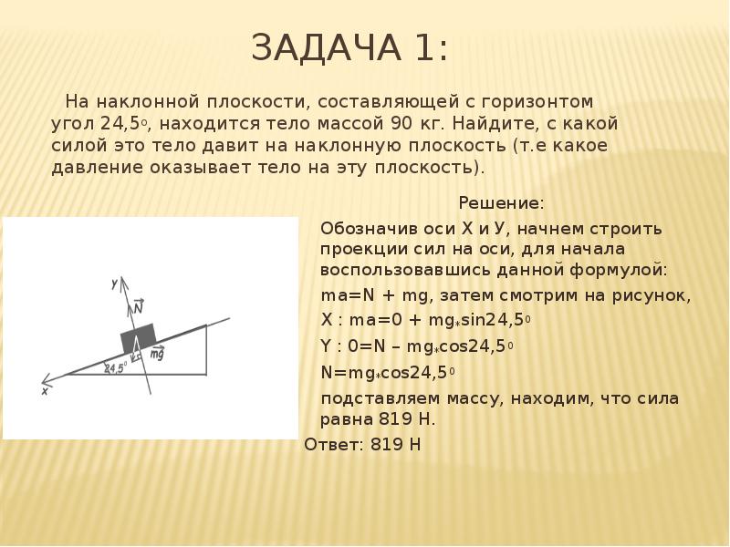 С наклонной плоскости составляющей