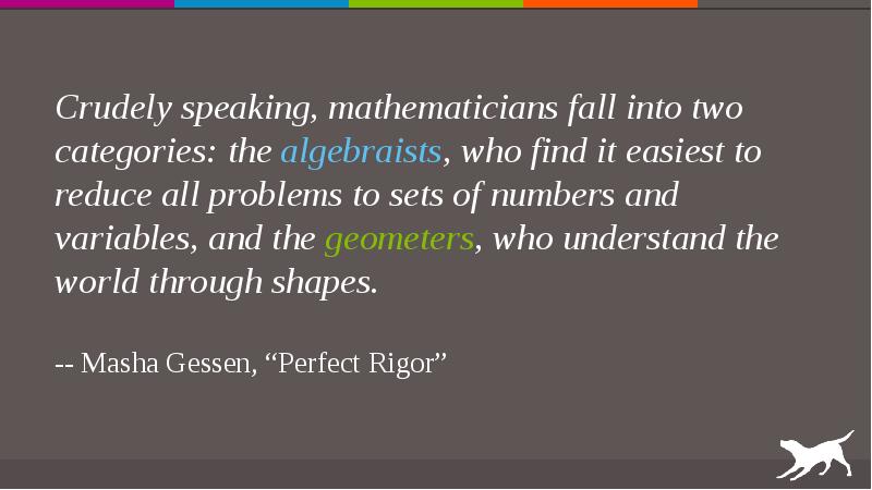 Crudely speaking, mathematicians fall into two categories: the algebraists, who find Crudely speaking, mathematicians fall into two categories: the algebraists, who find
