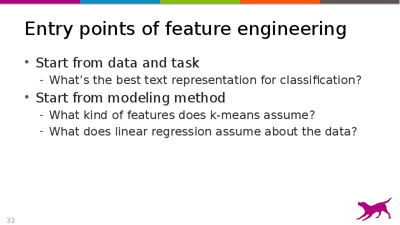 Entry points of feature engineering
Start from data and task
What’s Entry points of feature engineering
Start from data and task
What’s
