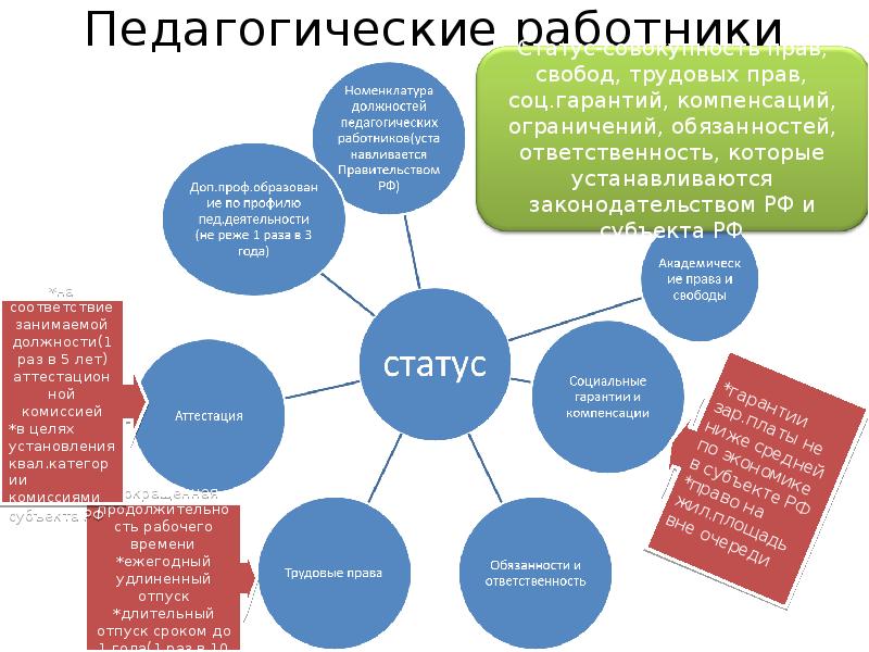 Социальные гарантии педагога. Трудовые права пед работников. Статус сотрудника. Обязанности и ответственность педагогических работников.