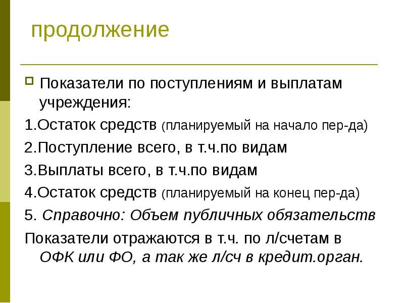 Начало пер. Показатели по поступлениям и выплатам учреждения.