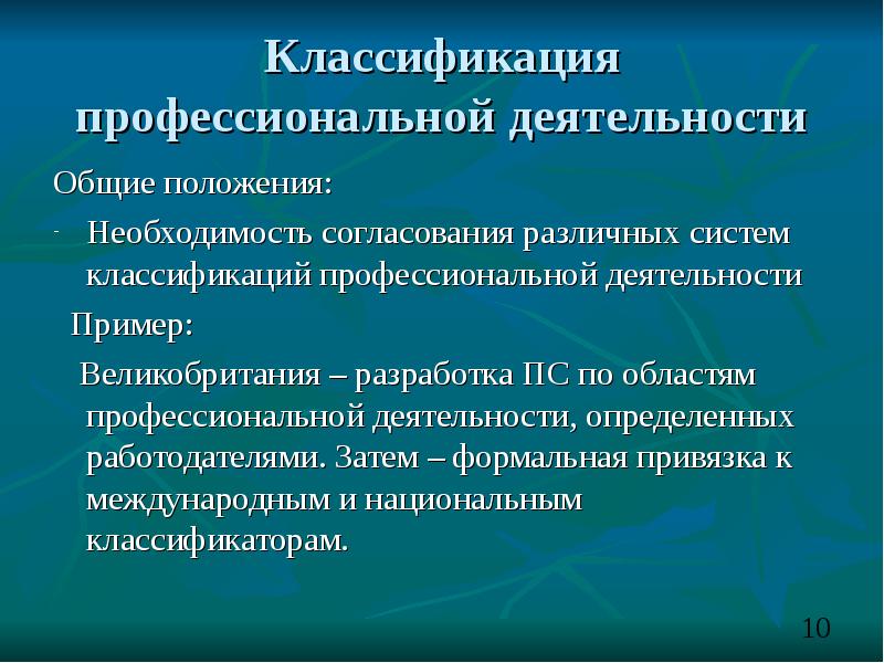 Классификация профессиональных