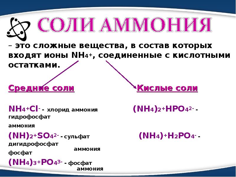 Соли аммония химия 9