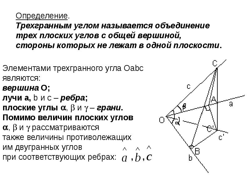 Трехгранный угол многогранный угол 10 класс атанасян презентация