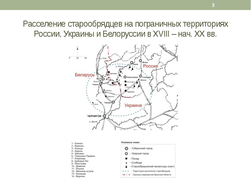 Карта общины старообрядцев на территории россии в первой половине 18 века