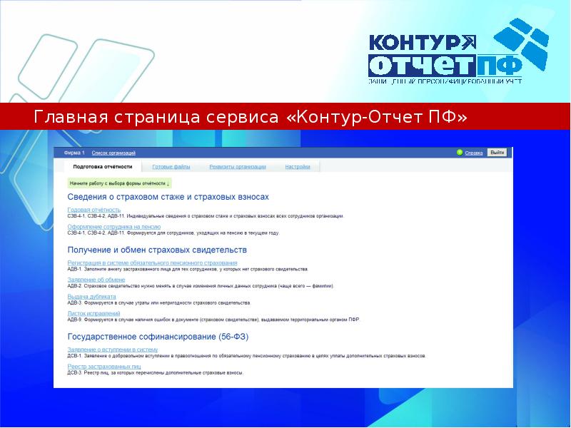 Пенсионный фонд заключение. Контур-отчет ПФ. Сервисы контур. Главная страница сервиса. Контур Главная страница.