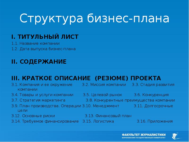 Краткое резюме проекта