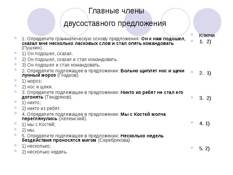 Грамматическая основа простого двусоставного предложения