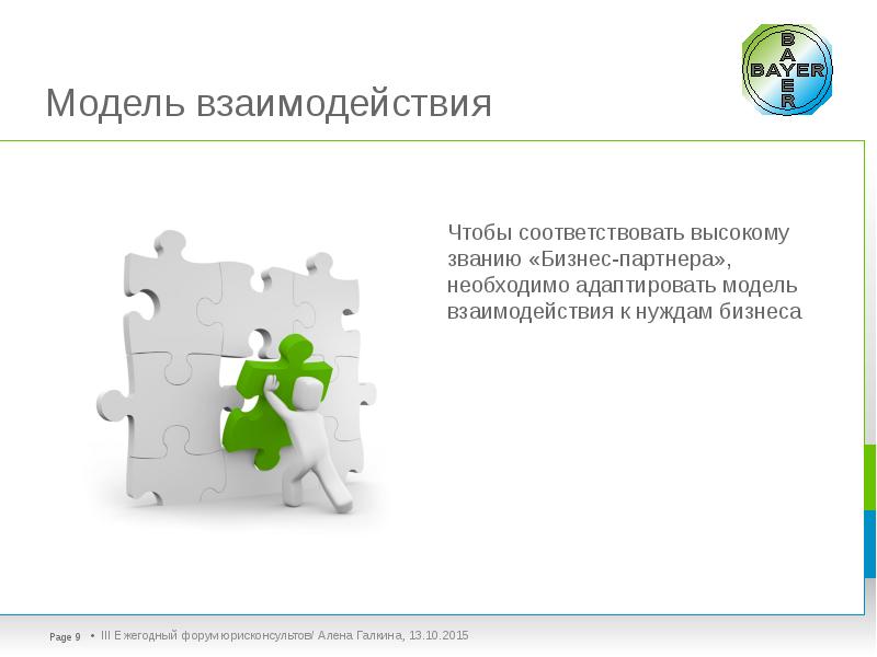 Модель взаимодействия Чтобы соответствовать высокому званию «Бизнес-партнера», необходимо адаптировать модель взаимодействия