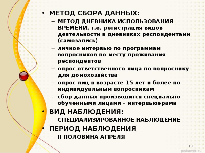 Метод 13. Метод Дневников. Использование суточного фонда времени населением.