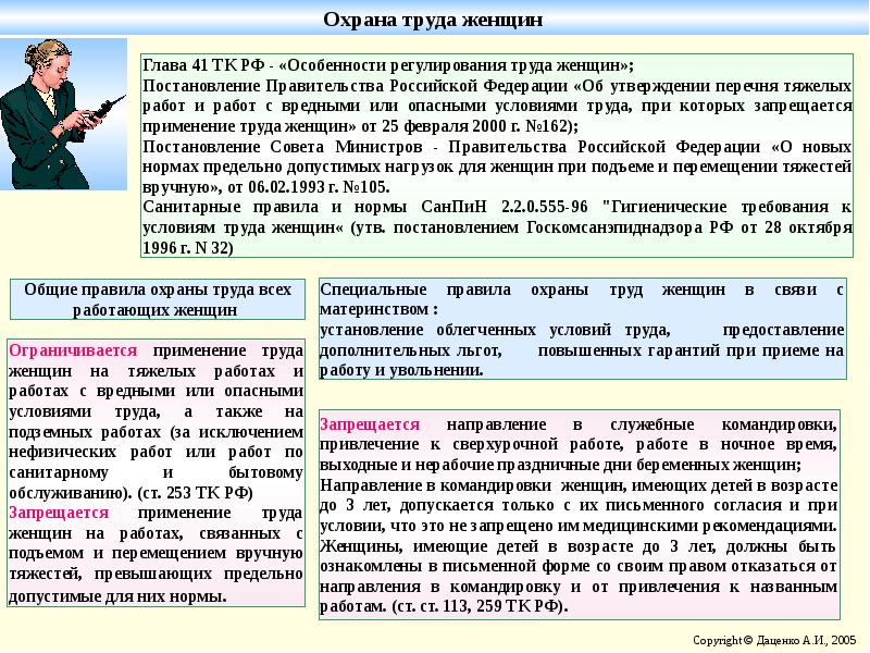 Право работника на охрану труда. Охрана труда женщин. Защита труда женщин. Специфика охраны труда женщин. Условия труда охранника.