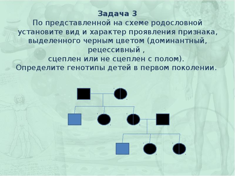 По родословной представленной на рисунке определите характер наследования признака доминантный или