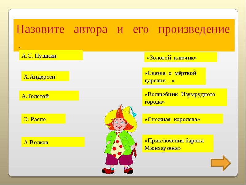 Автор перечисляет. Ключик золотой золотой чудо Сотвори Сотвори. Как принято называть автора сказок.