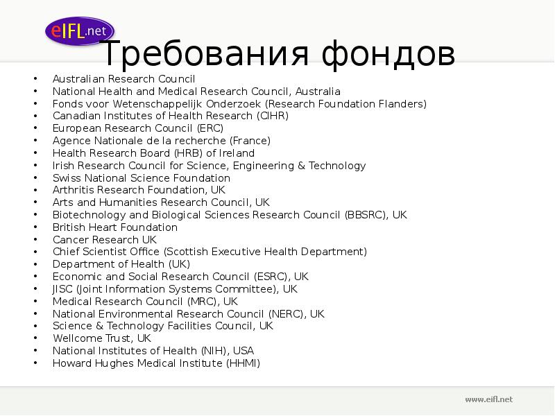 Фонд требования. Australian research Council.