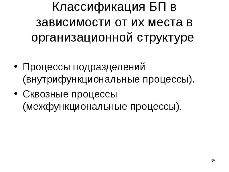 Классификация БП в зависимости от их места в организационной структуре
Классификация БП в зависимости от их места в организационной структуре
