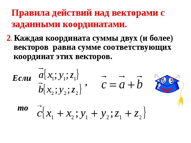 Координаты двух векторов. Действия над векторами заданными координатами. Действия с векторами заданными координатами. Правила действия над векторами заданными координатами. Координаты вектора действия над векторами.