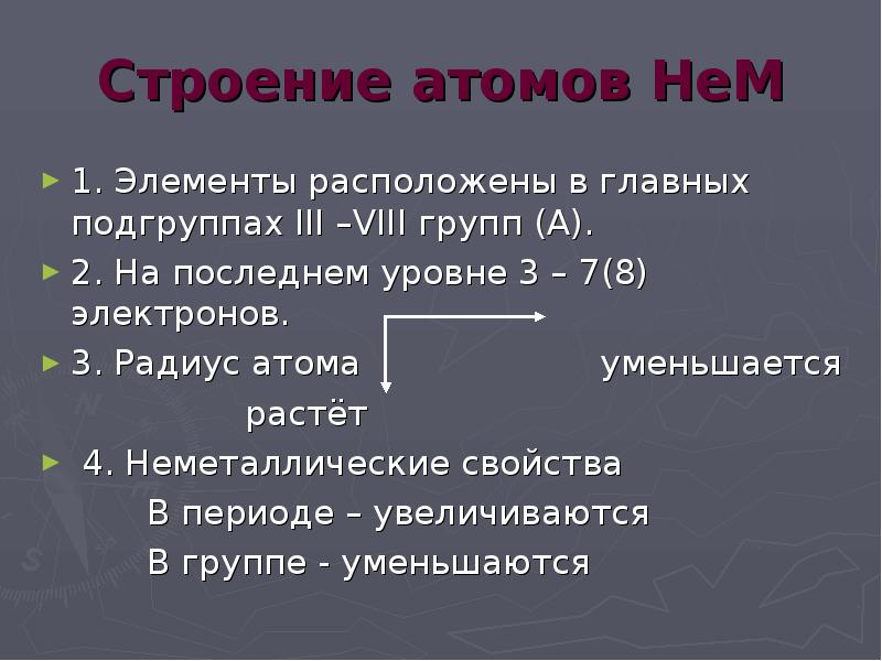 В главных подгруппах расположены элементы