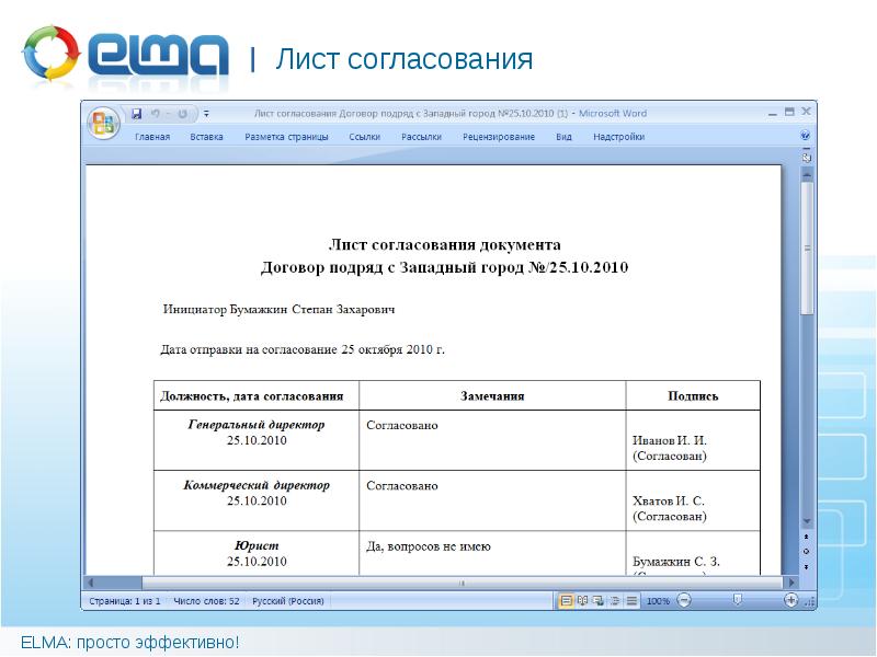 Лист согласования проекта образец