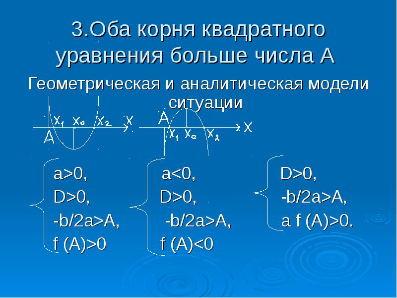 Большие уравнения. Оба корня больше данного числа. Квадратные уравнения с большими числами. Геометрические уравнения много.