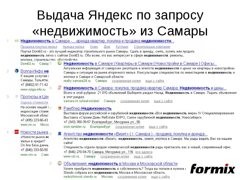 Объявления недвижимость инфо. Выдача в Яндексе по запросу.