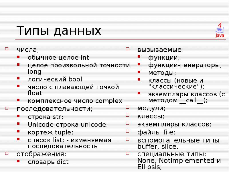 Типы данных в python презентация