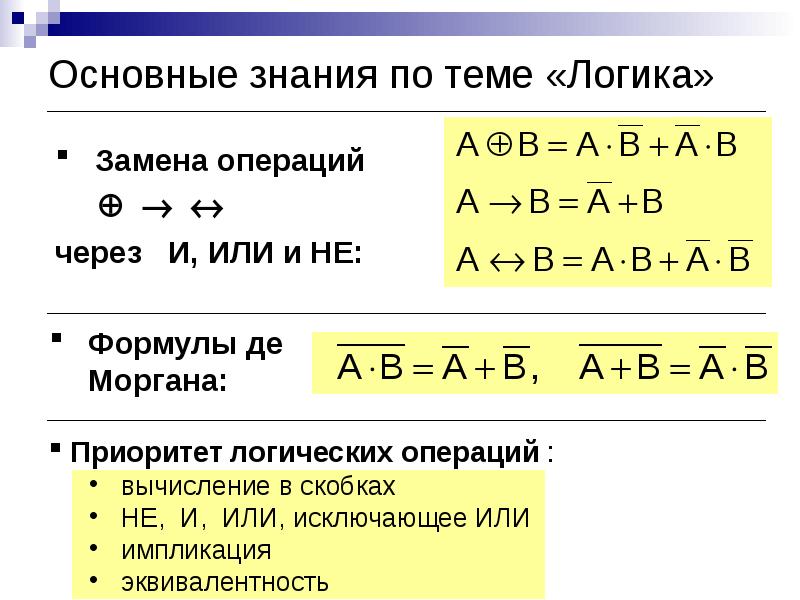 Закон замены. Исключающее или формула. Формула импликации в логике. Исключающее или упрощение. Формулы импликации и эквивалентности.