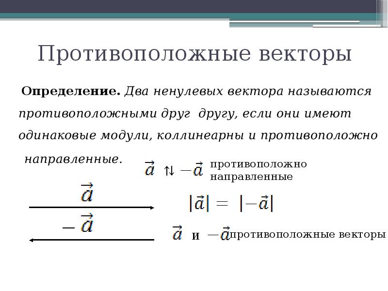 Называются противоположно. Определение противоположных векторов. Противоположные векторы. Обратный вектор. Два ненулевых вектора называются противоположными,.