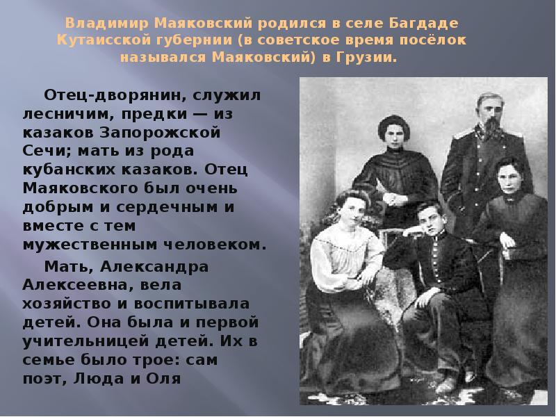 Родители владимира маяковского. Отец Маяковского. Дом в котором родился Маяковский. Отец Владимира Маяковского. Дом Маяковского в Багдади.