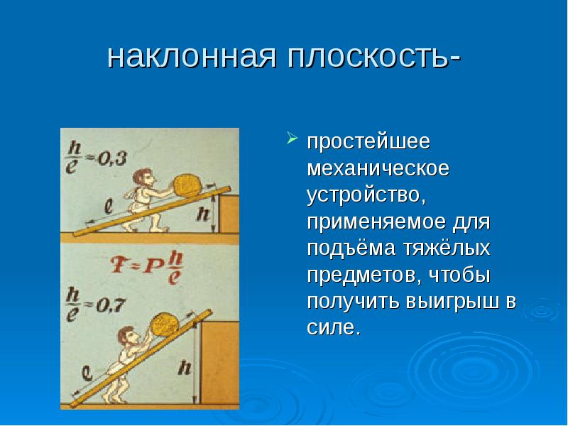 Наклонная плоскость изображенная на рисунке обеспечивает выигрыш в силе