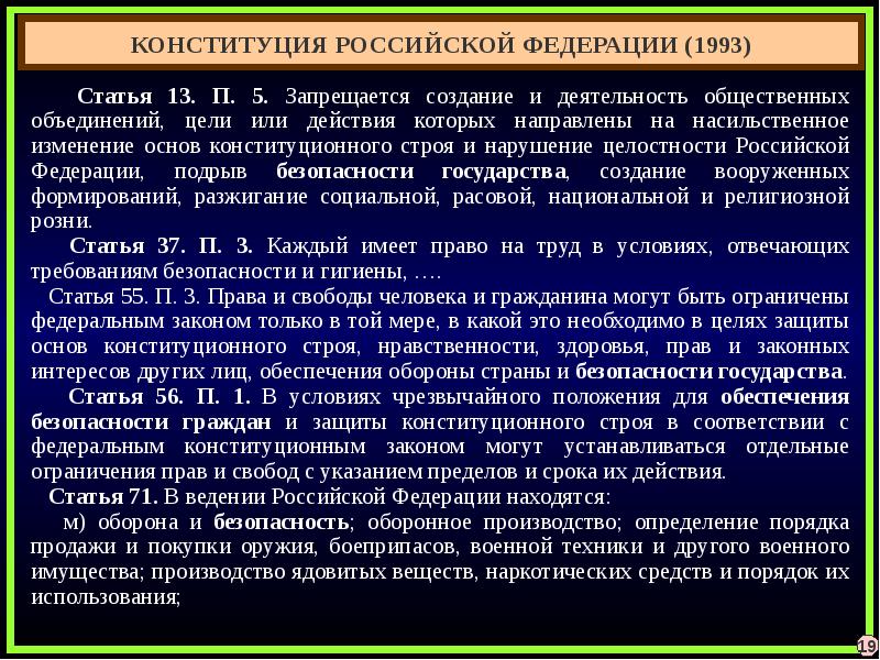 Конституционные основы обеспечения безопасности и обороноспособности рф план конспект