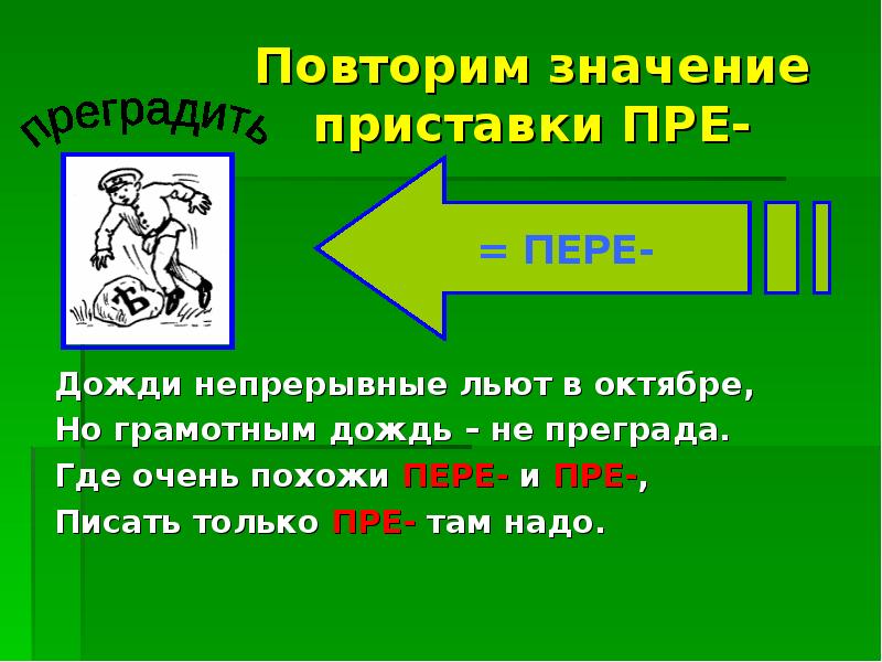 Смысл приставки. Преграда значение приставки. Слова с приставкой пре в значении пере. Непрерывный дождь приставка пре. Преграда значение приставки пере.