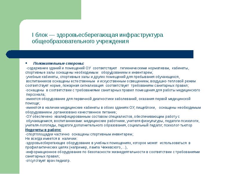 Положительные стороны: Положительные стороны:  -содержание зданий и помещений ОУ соответствуют