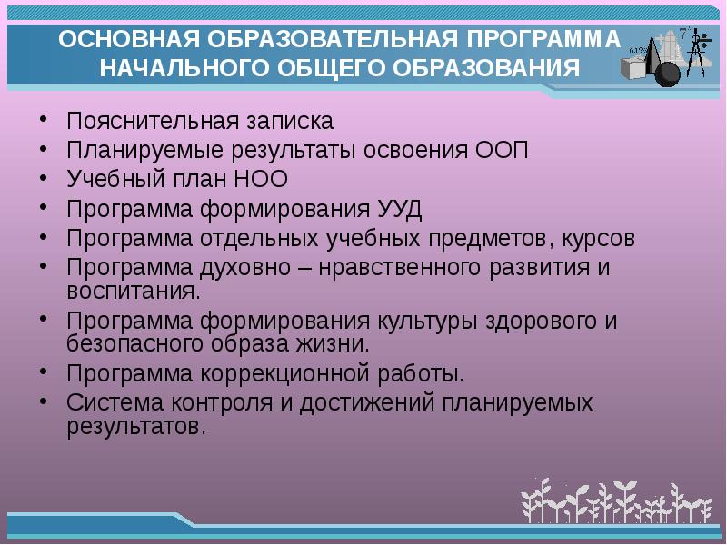 Характеристика образовательной программы начального общего образования. Недостающие разделы программы развитие культуры.