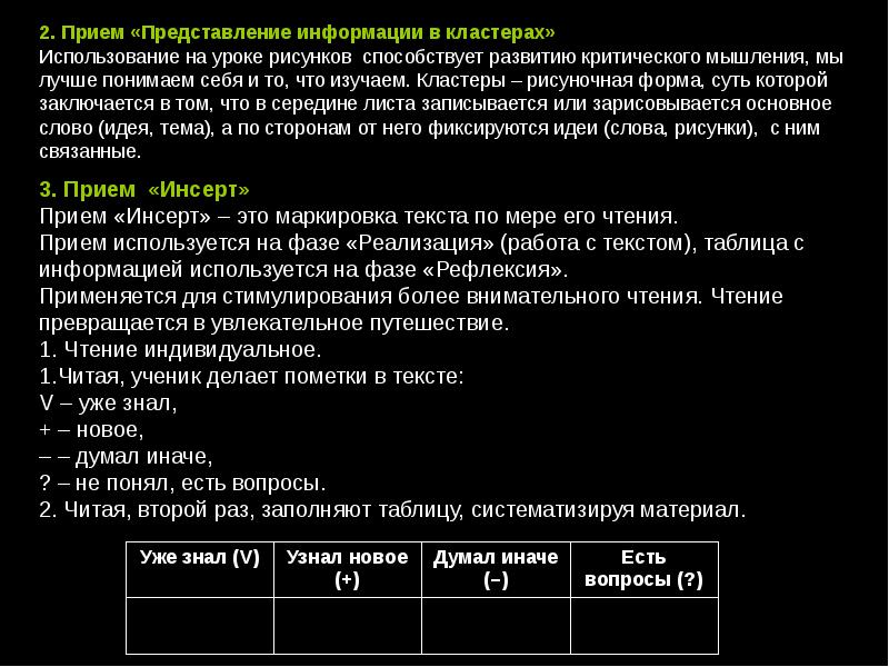 Приемы представления