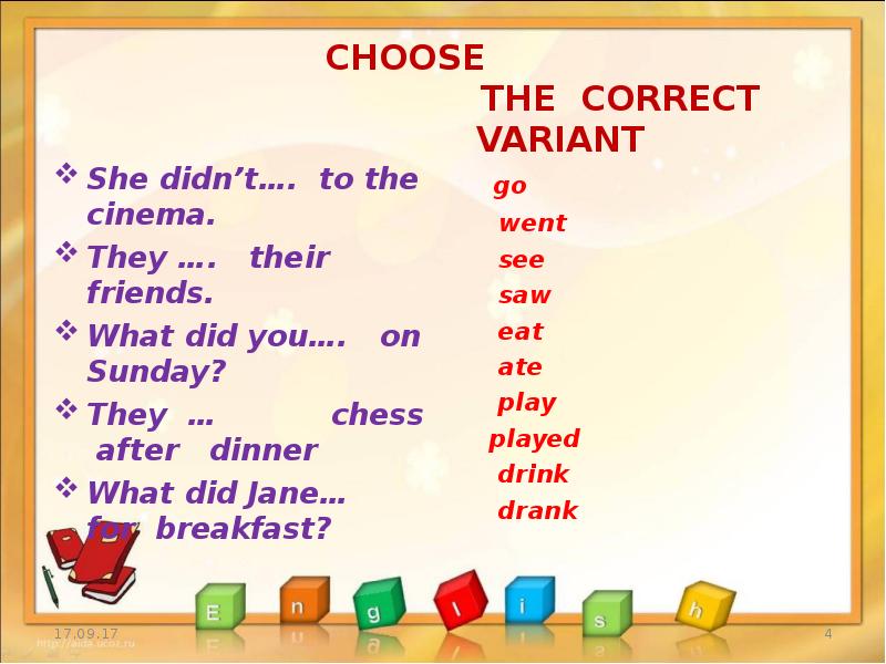 Choose the correct variant. Them their. Choose the right variant. Choose the correct variant for Breakfast people.