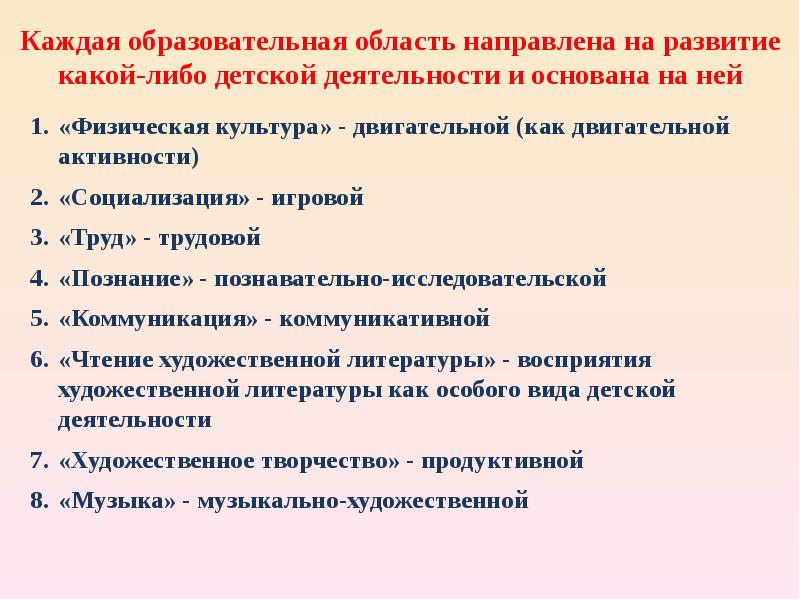 Деятельность установленная. Какая образовательная область основана на какой либо детской. Развитие направлено на.