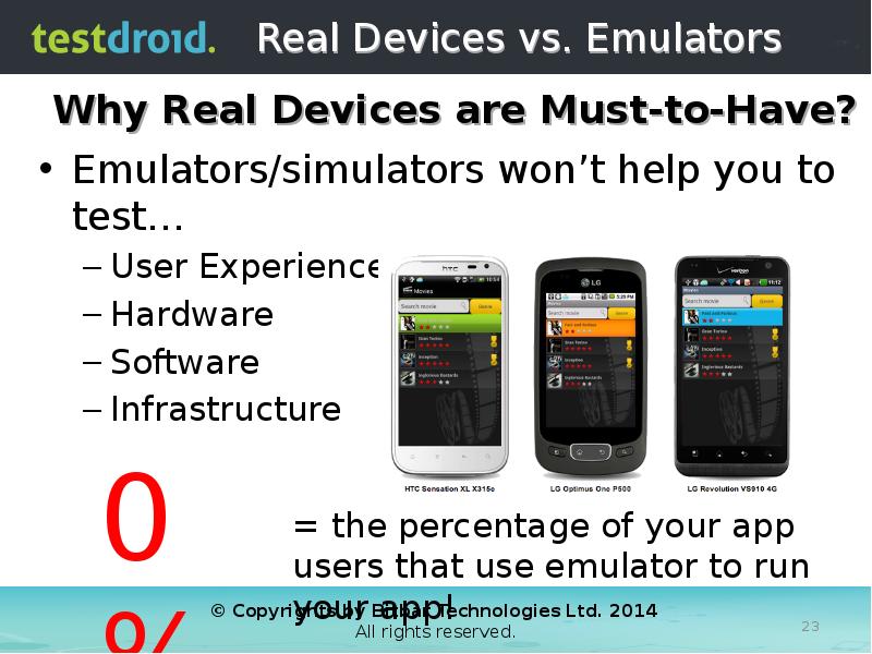 Real Devices vs. Emulators Emulators/simulators won’t help you to test… User