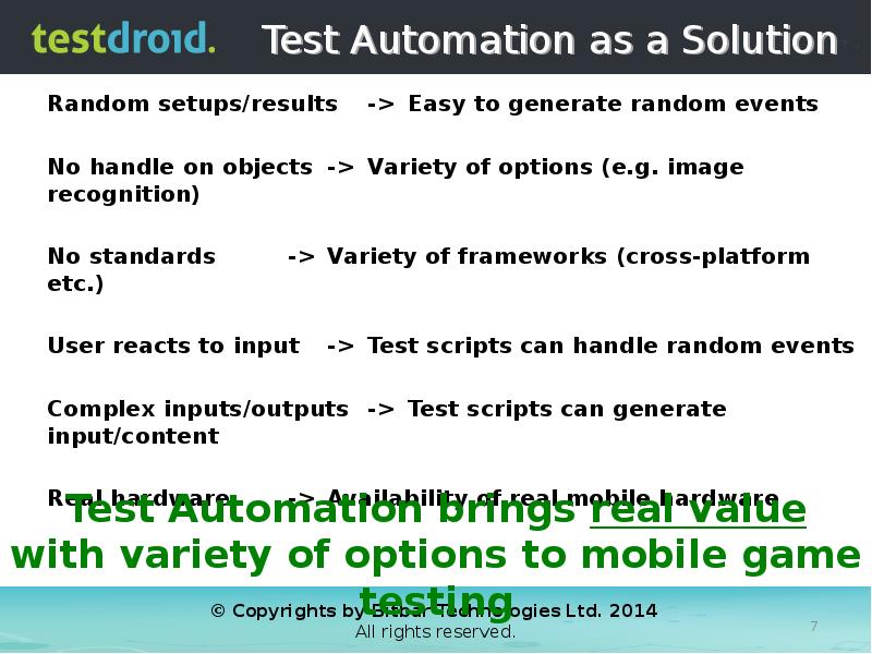 Test Automation as a Solution